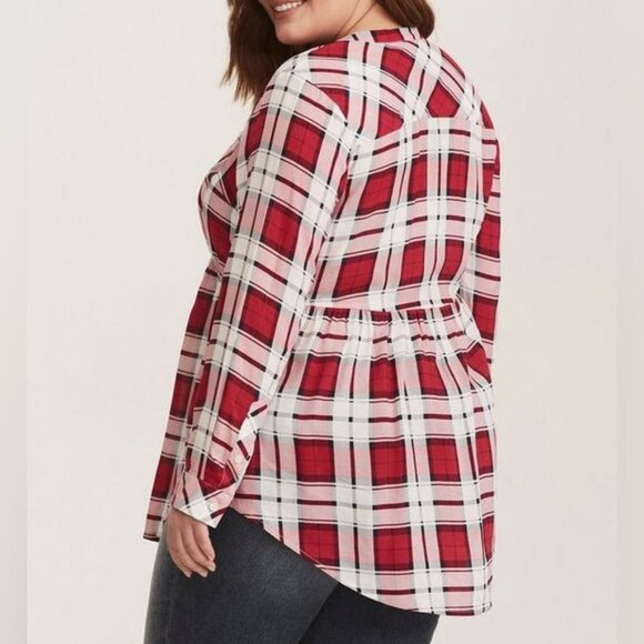 Women’s torrid 1 Beet Red Plaid Emma Babydoll Challis Button Front Tunic 14 16 - Picture 12 of 12